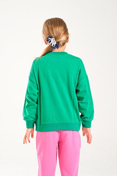 Classio Kids Girl's 100% Cotton Owersize Sweat and Lycra Two Thread Grass Detail Pants Set