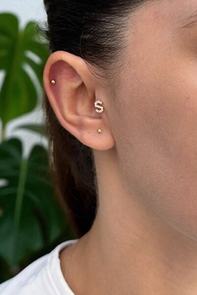 Utku Kuyumculuk 14 AYAR TAŞLI S HARFİ TRAGUS VE HELİX KÜPE