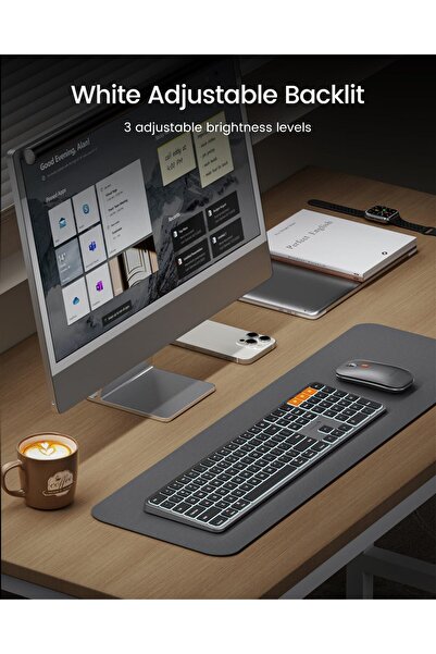 ProtoArc Backlit Bluetooth Keyboard and Mouse for Mac KM100-A, Full-Size, Rechargeable, Space Gray