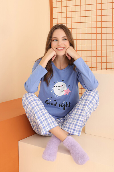 DREAM FASHION Mavi Good Night Pijama Takımı