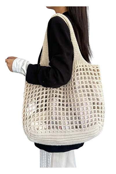 OEM Beach Bag, Crocheted, Unique Design, Large Capacity, White