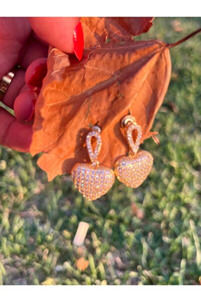 Zemora Jewelry Taşlı Sallanan Kalp Küpe Altın Kaplama Paslanmaz Çelik Zarif K...