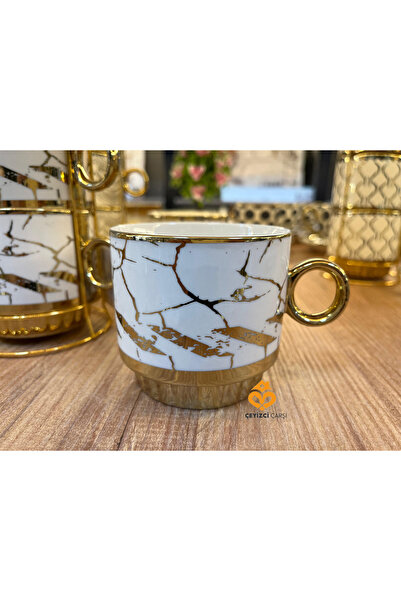 ÇEYİZCİ ÇARŞI ARADIĞIN HERŞEY TEK TIKLA 4 Kişilik Porselen Fincan Takımı – Metal Standlı Şık Kahve & Çay Seti