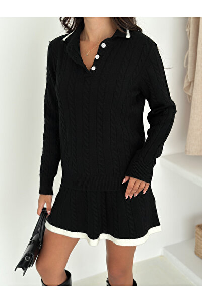 b buhari bykoc Set de tricotaje cu fustă, cu nasturi și modele de tricotat