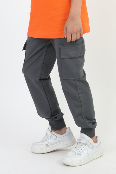 SLOBODA Unisex Ribbed Cargo Pocket Gray School Pants