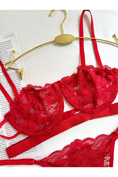 kiari Lace Underwire Uncovered Balconette Bra Thong Underwear Set