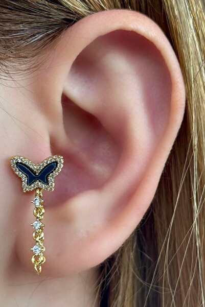 TAKIŞTIR Altın Renk Kelebek Figürlü Çelik Tragus/Kıkırdak Küpe/Piercing (Tek)