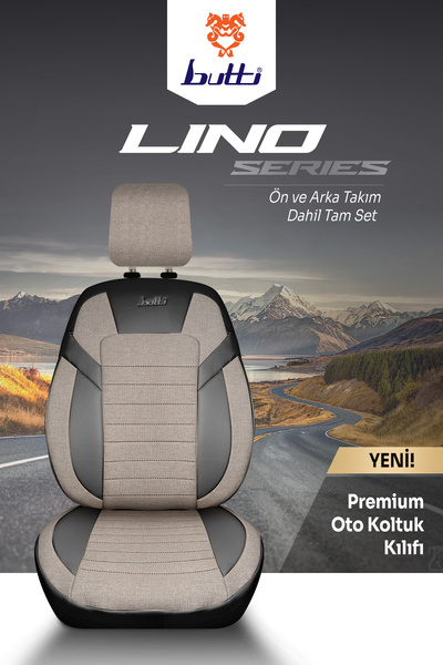 BUTTİ Lino Series Linen Fabric Premium Auto Seat Cover |   Full Set with Orthopedic Support, Front and Back