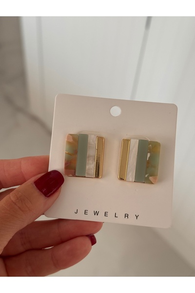 HERCY Renkli Kare Gold Küpe | Renk Atmaz İthal Küpe