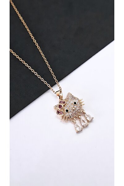 Serenity قلادة من الفولاذ مع حجر الزركون وشخصية هالو كيتي