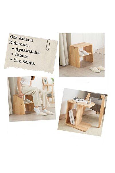 Macco Mobilya Natural Signature by Macco - Çok Amaçlı C Sehpa - Ayakkabı Rafı Masif Kauçuk