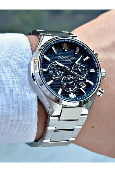 Quantum Functional 10 Atm Silver-Navy Color Sapphire Glass Steel Cord Steel Case Men Wristwatch 1202.390Mr