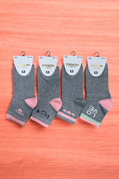 ZENGİN 4 чифта безшевни дамски къси чорапи до коляното с любовни мотиви