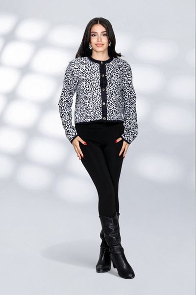 NEWCO Furry Leopard Detail Inicili Dume Modern and Comfortable Fit Knitwear Cardigan