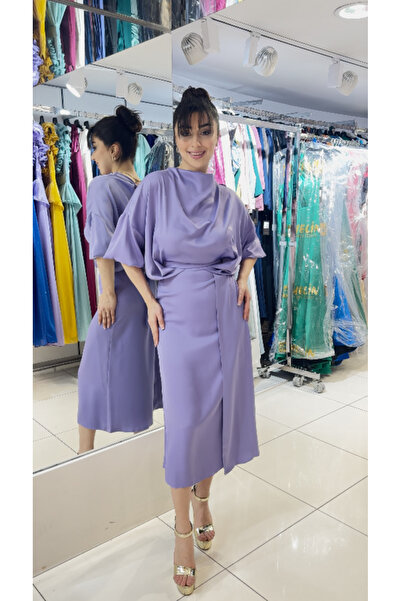 SARA Salaş Dökümlü Yarasa Kol Midi Elbise - Şık ve Rahat Kadın Elbisesi