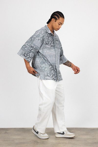 İLKCET MODA Half Sleeve Digital Patterned Oversize Shirt