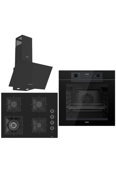 Ferre Black FryArt 3 lü Ankastre Set ( QEP63CS - SC405-WFA - D086 ) 65 cm Wok Bek Ocak
