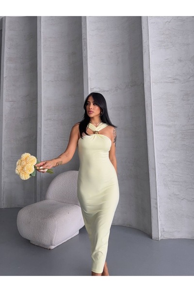 dolu butik Cross Neck Midi Dress with Accessories
