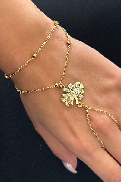 TAKIŞTIR شاحمران من الفولاذ بتفاصيل حجرية مع شكل فتاة ذهبية اللون