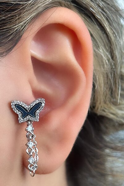 TAKIŞTIR Gümüş Renk Kelebek Figürlü Çelik Tragus/Kıkırdak Küpe/Piercing (Tek)