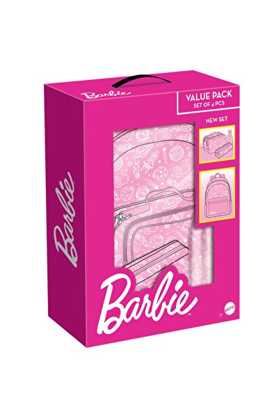 mattel Barbie 4 Pcs Backpack Set with Lunch Bag, Water Bottle & Pencil Case
