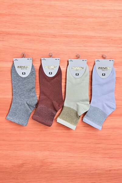 ZENGİN 4 perechi de șosete scurte argintii pentru femei Nose fără cusături