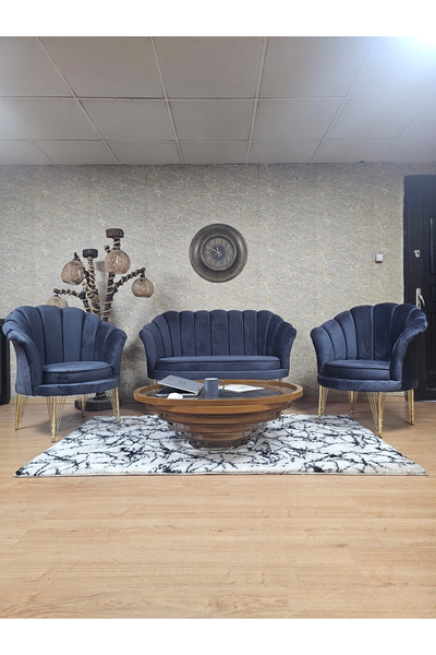 ZAFİR İstiridye Takım Gold Kaplama Telli Ayak Çay Seti Koltuk Takımı