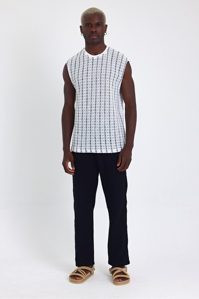 İLKCET MODA Jacquard Cotton Khaki Sleeveless Oversize Undershirt