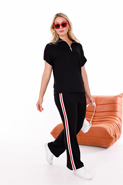 Siyezen Plus Size Stripe Detailed Zippered Modal Suit