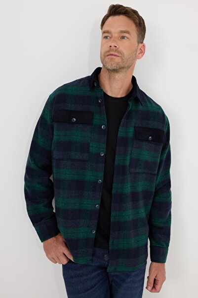 Tudors Erkek Relax Fit Rahat Kesim Spor Yaka Kareli Çift Cep Kapaklı Kışlık Gömlek