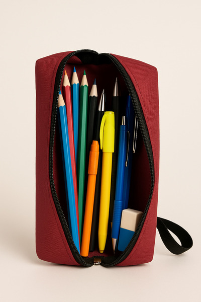 HİG HOME Zippered Burgundy Pencil Case – Pen, Eraser and Accessory Organizer
