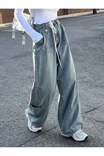 Gofeel Mavi Cep Detaylı Loose Fit Jean Pantolon