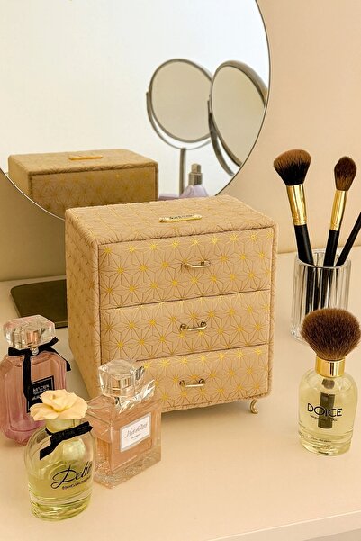 Evistro Dekoratif 3 Çekmeceli Kadife Takı Bijuteri Mücevher Kutusu Organizer ...