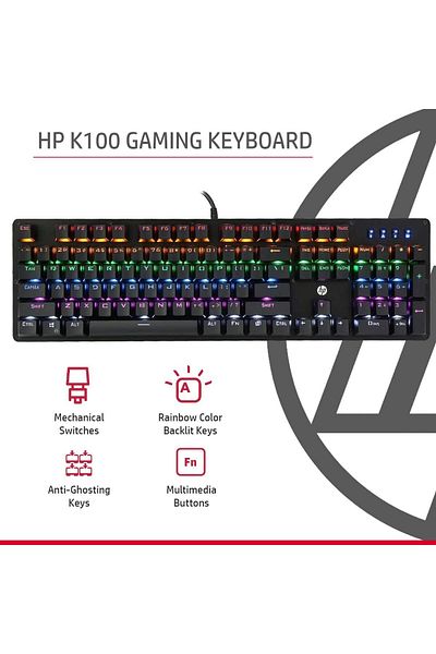 HP GK100 Wired Mechanical Gaming Keyboard – Backlit, Full Size