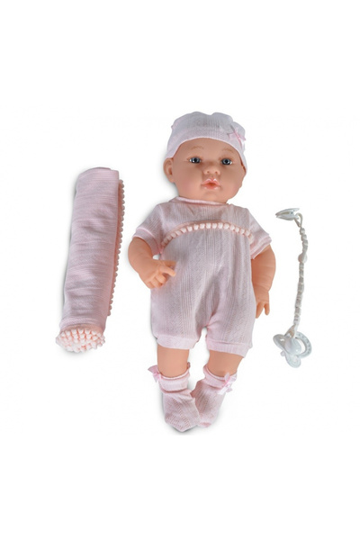 Moni Baby Doll 41cm Baby Girl Pink, with knitted jumpsuit, hat, swaddling blanket and so on
