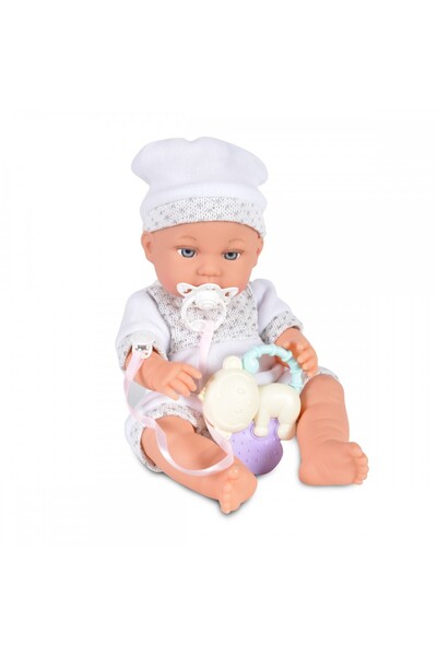Moni Baby Girl Doll 36cm Baby Girl White with jumpsuit, hat, swaddling blanket, pacifier and