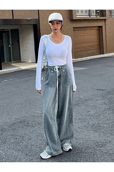 Gofeel Wide Leg Cargo Denim Unisex Pantolon