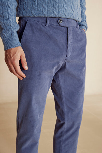 BROOKS BROTHERS Erkek Mavi Uzun Dilli Parça Boya Chino Kadife Pantolon