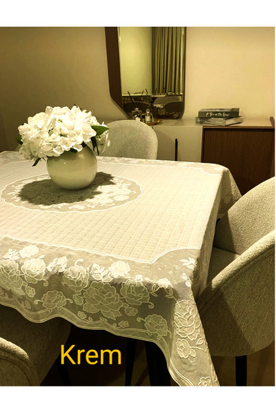 Blue Home Pvc Oilcloth Lace Look Non-Slip Liquid Proof Hole-Free Kitchen Tablecloth Flower Motif 120X150