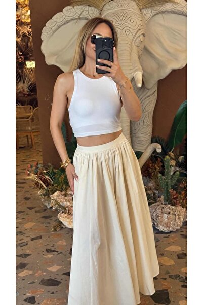 FEMİAS Waist Tight Midi Length Natural Skirt