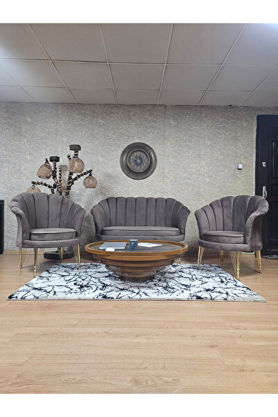 ZAFİR İstiridye Takım Gold Kaplama Telli Ayak Çay Seti Koltuk Takımı