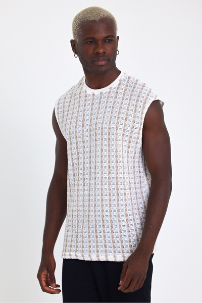 İLKCET MODA Jacquard Cotton Mink Sleeveless Oversize Undershirt