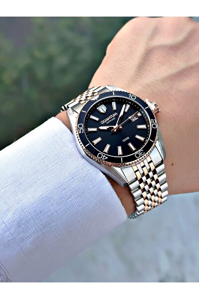 Quantum Takvimli Gümüş-Bakır Renk Safir Cam Çelik Kordon Çelik Kasa Erkek Kol Saati 1215.550MR