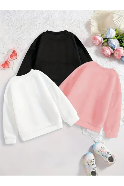 MORNİNG KİDS Lányoknak 3 darabos fagylaltos Capy Bara nyomott mintás, bő nyakú pulóver