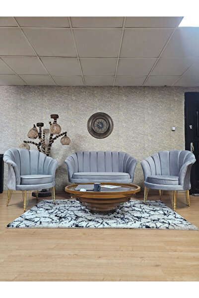 ZAFİR İstiridye Takım Gold Kaplama Telli Ayak Çay Seti Koltuk Takımı