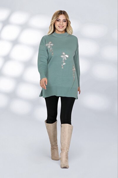 NEWCO Тюнік з довгими рукавами, прикрашений квітковим вишиванням, витончений і зручний, підходить для повсякденних образів - зелений