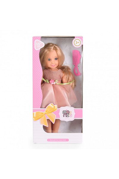 Moni Pretty Girl Pink Doll 38 cm with blonde hair, accessories and pink tulle dress