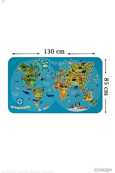 SONİKON LİNE Educational World Map World Atlas Kids Room Wall Sticker, Decorative, 3805