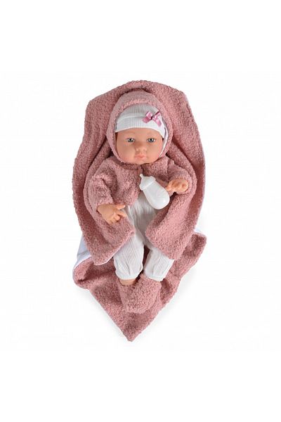 Moni Baby doll girl 41 cm Pink with white jumpsuit, dress, totosei, hat, swaddling blanket