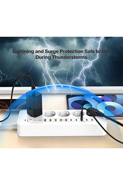 ROSE TEKNOLOJİ ROSE TEKNOLOJİ AKIM KORUMALI 5 PRİZ / 5 USB / 5 TYPE-C GİRİŞLİ 2 M UZATMA KABLOLU PRİZ